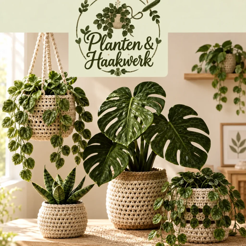 Decore com plantas de crochê
